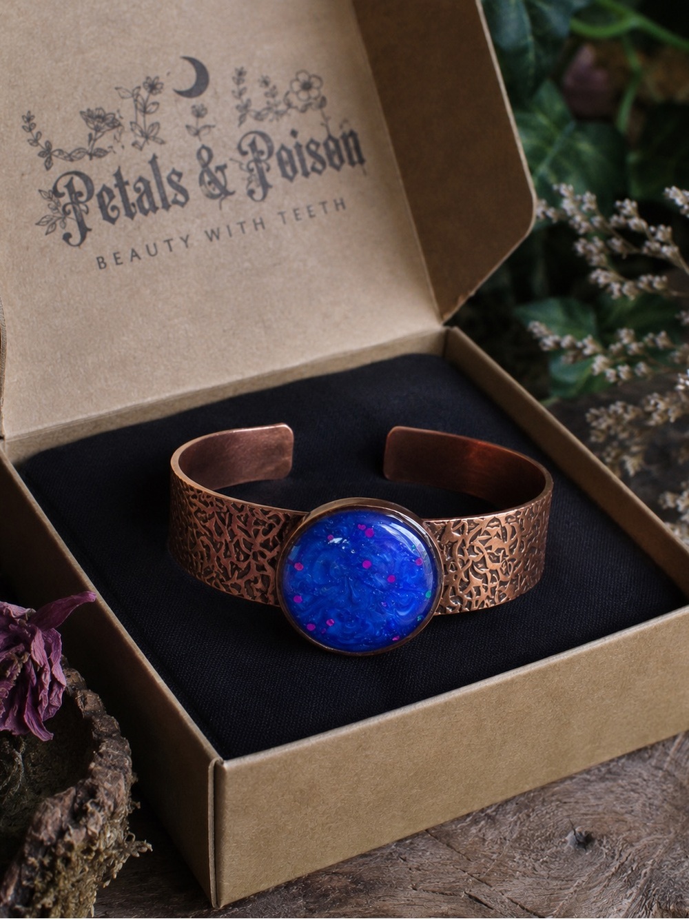 Hammered Copper Cuff Bracelet Blue Statement Jewelry Artisan Boho